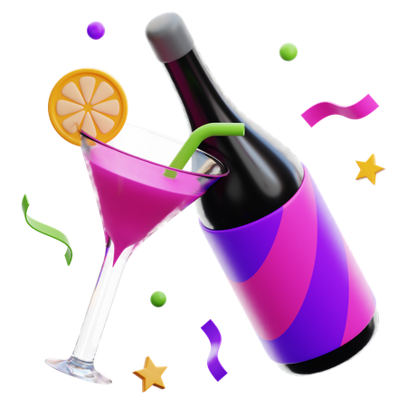 Cocktail and Bottle  3D Icon