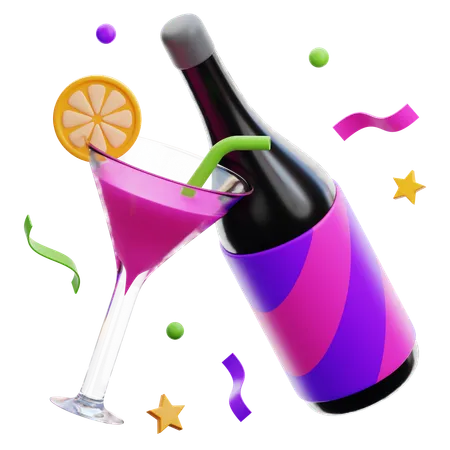 Cocktail and Bottle  3D Icon