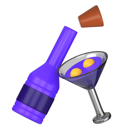 Cocktail And Bottle  3D Icon