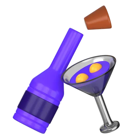 Cocktail And Bottle  3D Icon