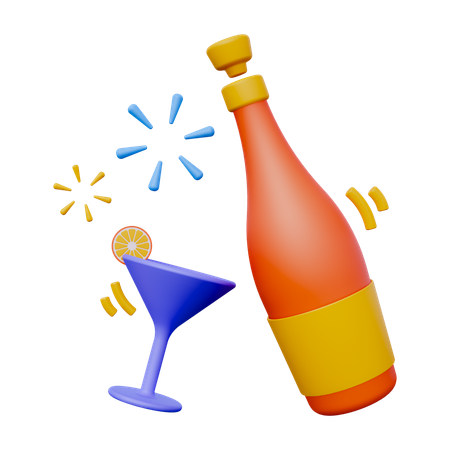 Cocktail and Bottle  3D Icon