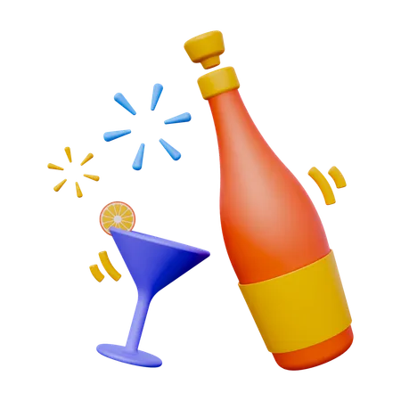 Cocktail and Bottle  3D Icon