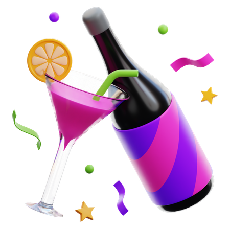 Cocktail et bouteille  3D Icon