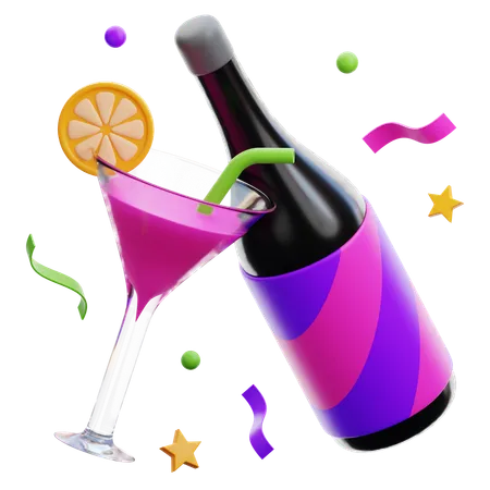 Cocktail et bouteille  3D Icon