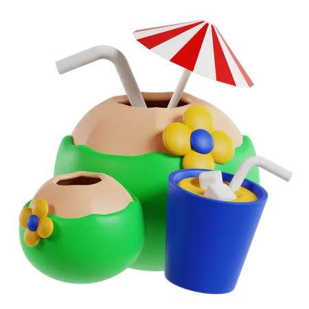 Fresh Coconut Beach Drink 3 D Travel And Holiday Illustration 3D Icon