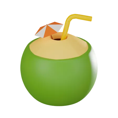 Coconut Water Symbolizing Essence Of Tropical Refreshment Perfect For Conveying The Allure Of Summer Relaxation And Natural Hydration 3 D Render Illustration 3D Icon