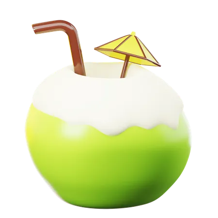 3 D Icon Summer Young Coconut Drink Isolated On Transparent Background 3 D Illustration High Resolution 3D Icon