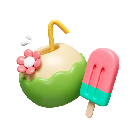 Coconut Drink And Ice Lolly  3D Icon