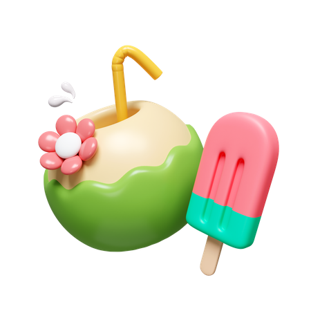 Coconut Drink And Ice Lolly  3D Icon