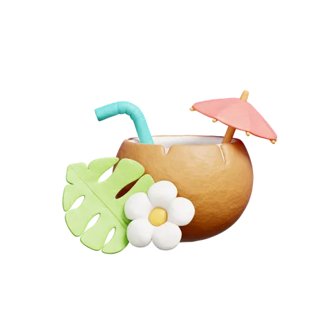 3 D Coconut Juice Hawaii Element Summer Tropical Holiday Vacation 3D Icon