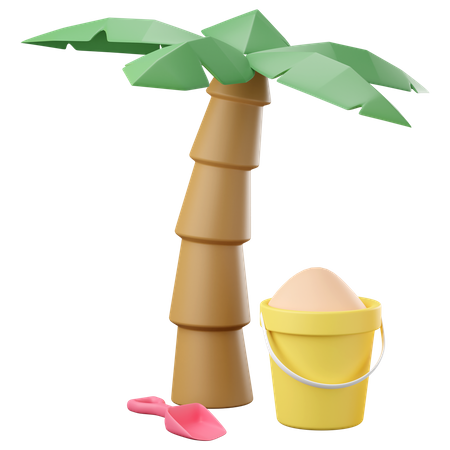Coconut palm tree with sand bucket 3D Icon