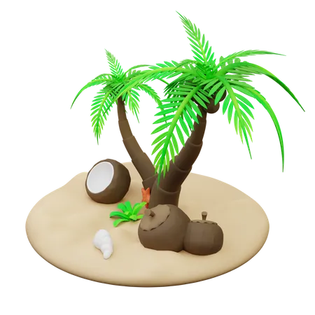 3 D Illustration Of Coconut Trees On The Beach 3D Icon