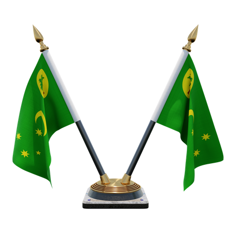 Cocos Keeling Islands Double Desk Flag Stand  3D Flag