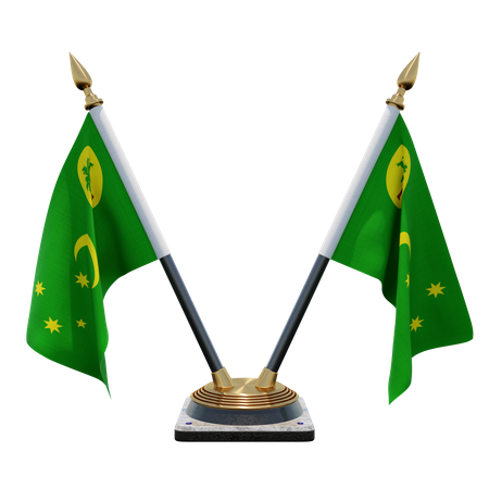 Cocos Keeling Islands Double Desk Flag Stand  3D Illustration