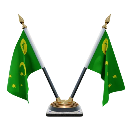 Cocos Keeling Islands Double Desk Flag Stand  3D Illustration