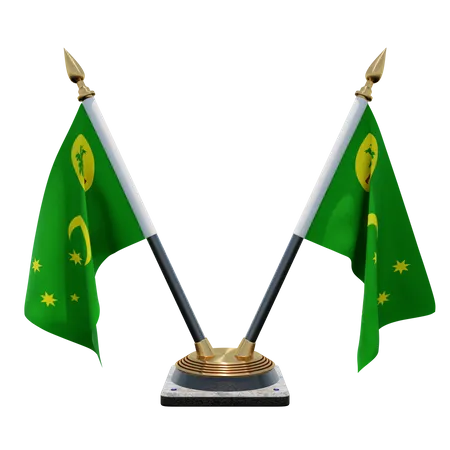 Porte-drapeau de bureau double (V) Cocos Keeling Islands  3D Icon