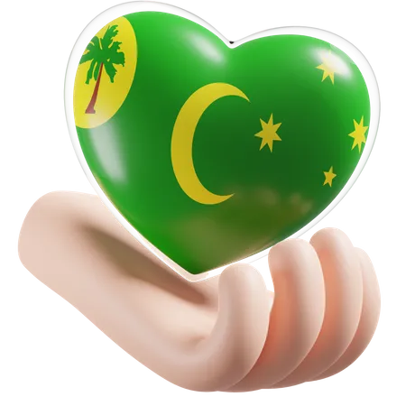 Cocos Keeling Islands Flag Heart Hand Care  3D Icon