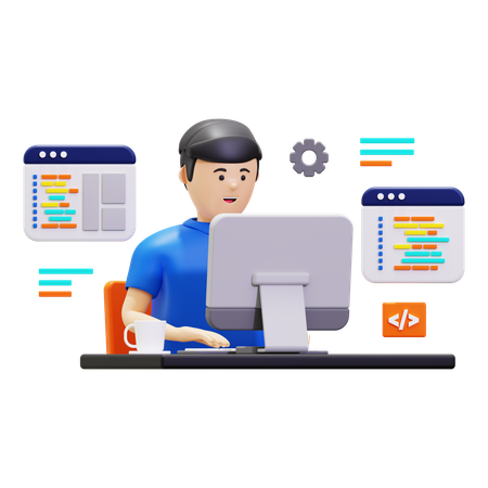 Coder Working On Website  3D Illustration