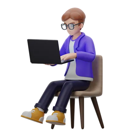 Coder Works On Laptop  3D Illustration