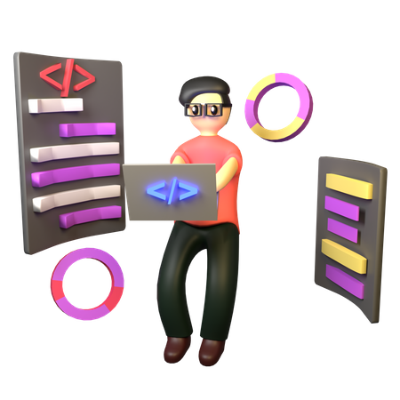 Codificação de desenvolvedor masculino  3D Illustration