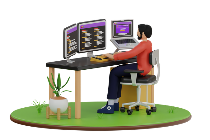 Código desarrollado en computadora  3D Illustration