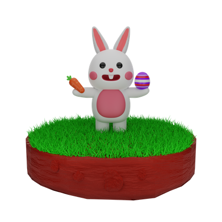 Coelho de Páscoa com ovo e cenoura  3D Icon