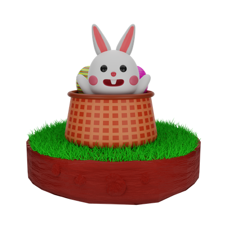 Coelho de Páscoa na cesta  3D Icon