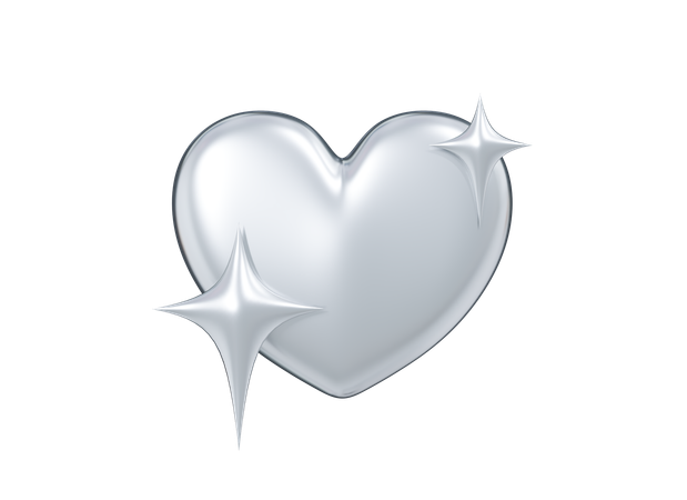Coeur en argent avec étoiles  3D Icon
