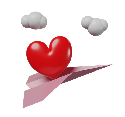 Coeur avec avion en papier  3D Icon