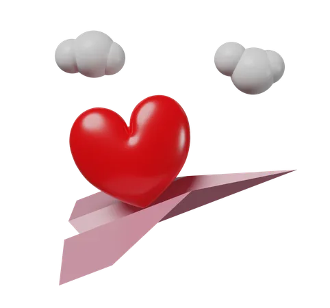 Coeur avec avion en papier  3D Icon