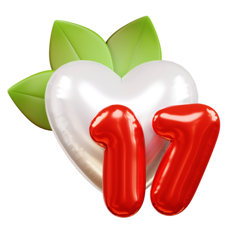 Coeur blanc et numéro 17  3D Icon