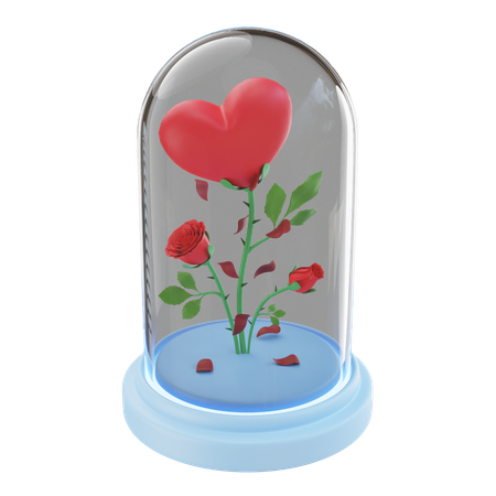 Fleur de coeur dans un dôme de verre  3D Illustration