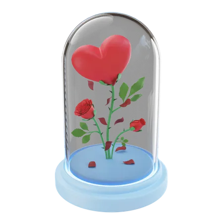 Fleur de coeur dans un dôme de verre  3D Illustration