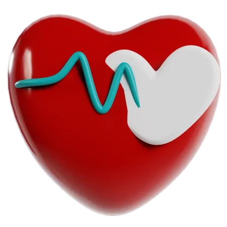 Coeur rouge avec ligne de pouls  3D Icon