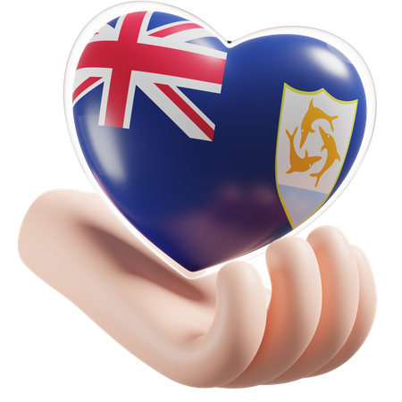 Coeur soins des mains drapeau d'anguilla  3D Icon