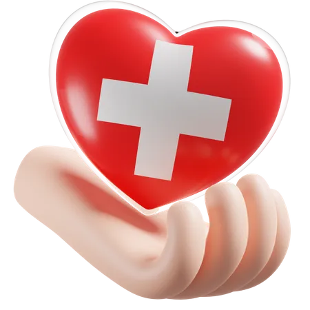 Coeur Soins Des Mains Drapeau De La Suisse  3D Icon