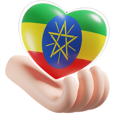 Coeur, Soins Mains, Drapeau, De, Ethiopie  3D Icon