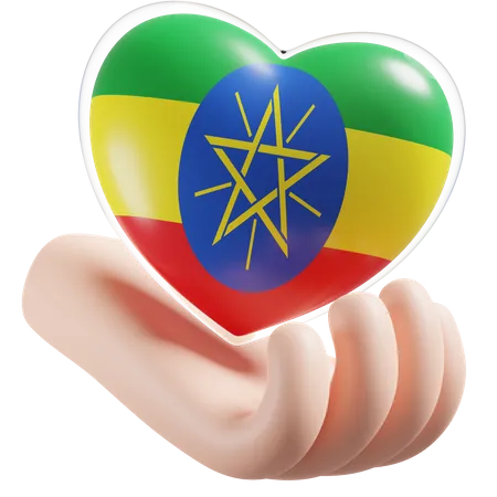 Coeur, Soins Mains, Drapeau, De, Ethiopie  3D Icon