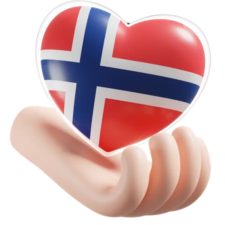 Coeur Soins Des Mains Drapeau De La Norvège  3D Icon