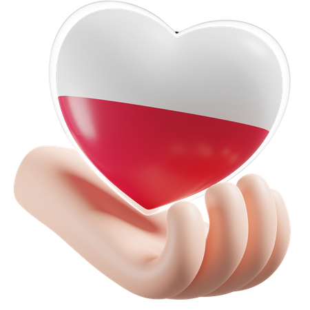 Coeur, Soins Mains, Drapeau, De, Pologne  3D Icon