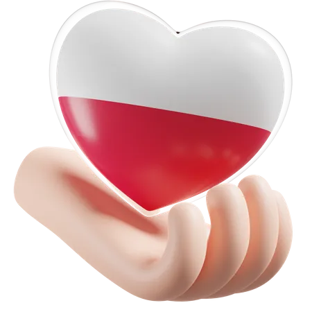 Coeur, Soins Mains, Drapeau, De, Pologne  3D Icon