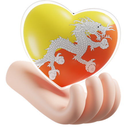 Coeur Soins Des Mains Drapeau Du Bhoutan  3D Icon