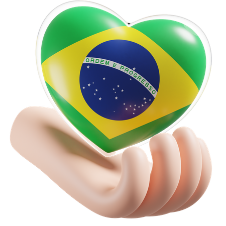 Coeur Soins Des Mains Drapeau Du Brésil  3D Icon
