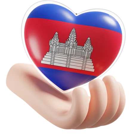 Coeur Soins Des Mains Drapeau Du Cambodge  3D Icon