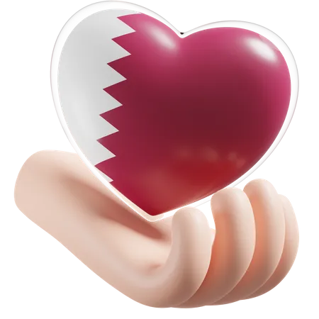 Coeur, Soins Mains, Drapeau, De, Qatar  3D Icon