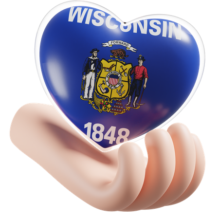 Coeur, Soins Mains, Drapeau, De, Wisconsin  3D Icon