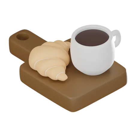 Coffee And Croissant Symbol Of Morning Bliss Ideal For Conveying The Essence Of A Perfect Start To The Day 3 D Render Illustration 3D Icon