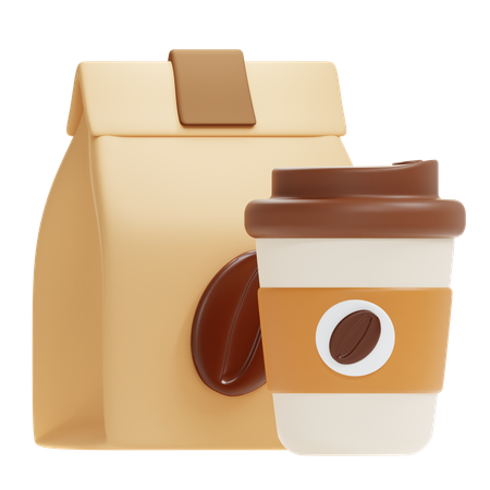 Coffee Bag And Cup  3D Icon