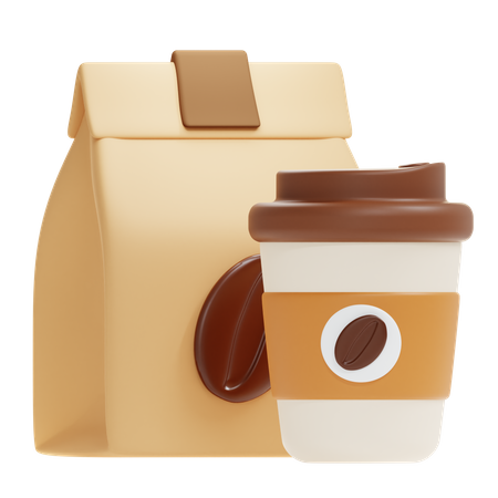 Coffee Bag And Cup 3D Icon