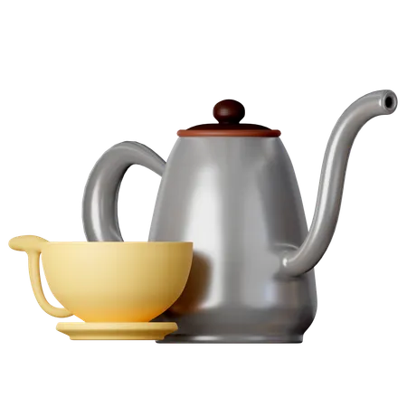 A Set Of Teapot And Tea Glass Cartoon Style Isolated On A White Background 3 D Illustration 3D Icon